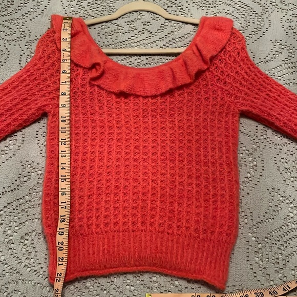 Anthropologie coral orange ruffle neck Fall sweater XS🧡🍊🧶👌🥰 - Picture 8 of 11